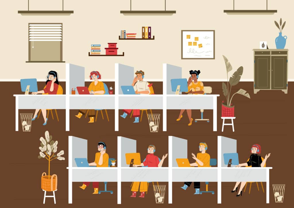 Customer support service operators at call center