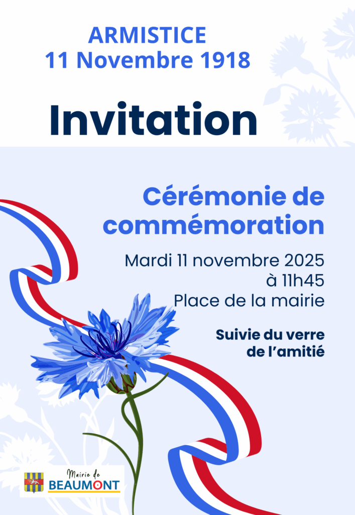 Affiche Cérémonie du 11 novembre Armistice Bleu